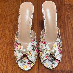 Floral High-heeled Stilettos With Pearl Accent